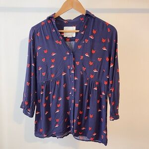 Maeve Navy Blouse with Red Fox Print Size 4